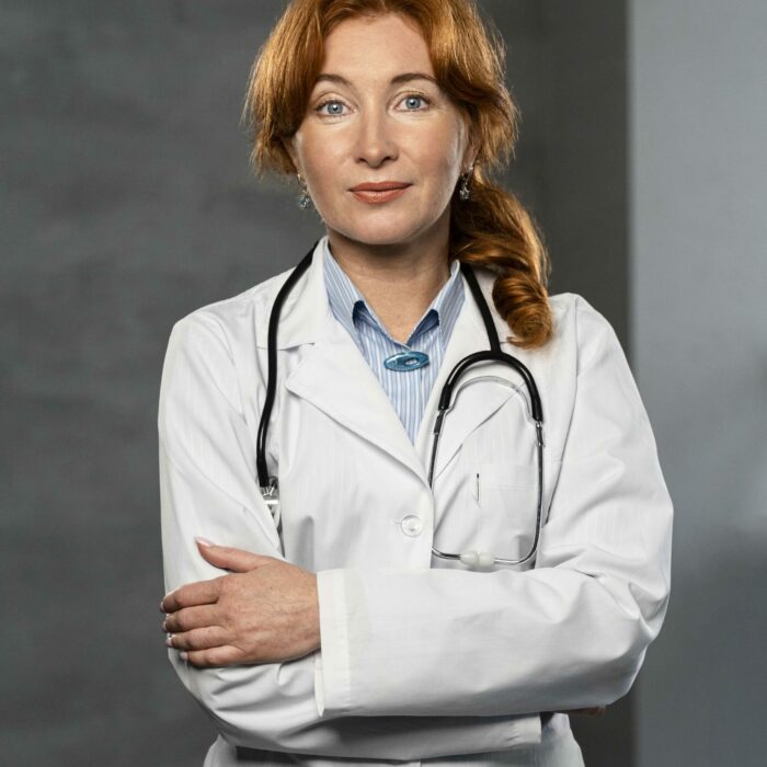front-view-female-physician-with-stethoscope